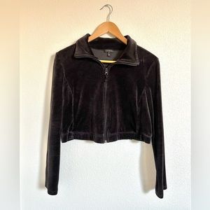 Talbots Black Velvet Collared Crop Zip Up Sweatshirt Size Small